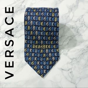 Versace Baroque V Monogram Spellout Woven Silk Tie